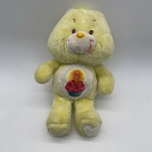 Vintage Care Bears Yellow 13" Birthday Bear Plush Cupcake Original 1983 Kenner